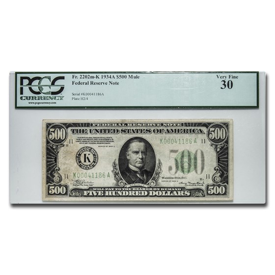 1934-A (K-Dallas) $500 FRN VF-30 PCGS 1934-A (K-Dallas) $500 FRN VF-30 PCGS